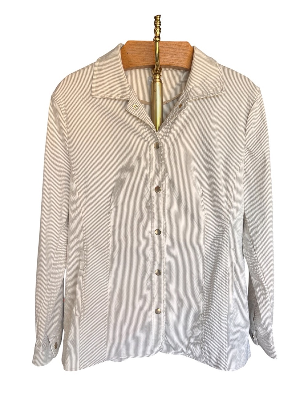 Chico's Cream and Gold Seersucker Button-Front Jacket 3